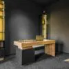 mobila de oficiu culoare negru cu lemn la comanda